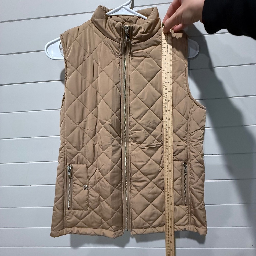 Quilted Puffer Vest Brown Khaki Diamond Stitch NWOT Full Zip Mock Neck M - Picture 5 of 6